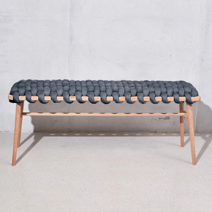 Graphite Vegan Suede Woven Bench 94CM