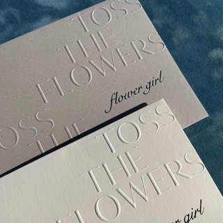 This is a gray bridesmaid gifts by Eva Tadros called embossed & hot foil flower girl & ring bearer cards in standard