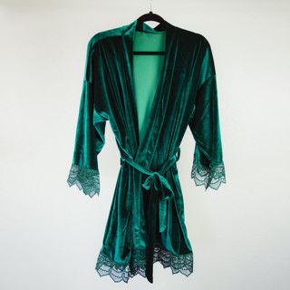 This is a green bridesmaid gifts by Jordan Perry called emerald green velvet robe in standard