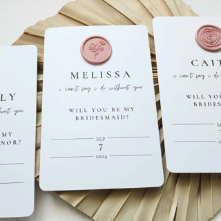 This is a white bridesmaid gifts by MC silverlinings called customized minimalist wax seal proposal card in standard