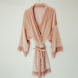 This is a pink bridesmaid gifts by Jordan Perry called blush pink velvet robe in standard