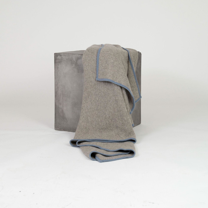 Platinum & Slate Blue Yak Down Purl Knit Throw Blankets and Throws by