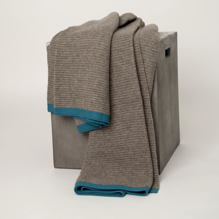 Platinum & Capri Blue Yak Down Ribbed Knit Throw Blankets and Throws by