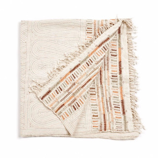 This is a white throw blankets by Anjali Purohit called unah coral fully hand embroidered throw in standard