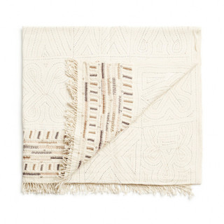 This is a white throw blankets by Anjali Purohit called unah brown fully hand embroidered throw in standard