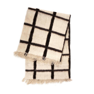 This is a black throw blankets by Archive New York called momos black and natural white wool blanket in standard