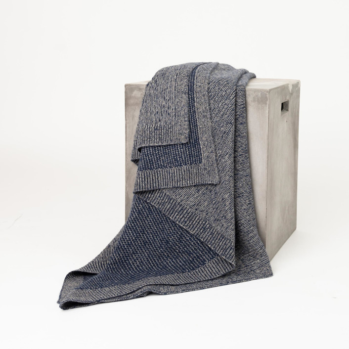 Cobalt & Platinum Yak Beehive Knit Throw Blankets and Throws by Betina