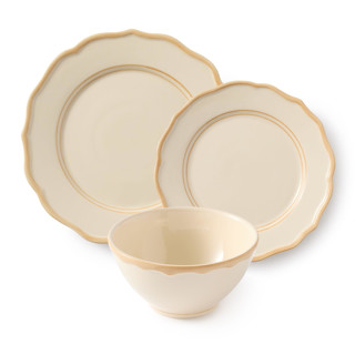 This is a beige tableware by Maison Madison called colette 12 piece set with cereal bowl in standard