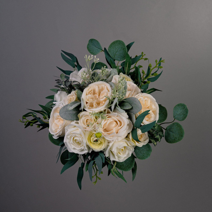 White Classic Bridesmaids Bouquet Lamb Ears Peony