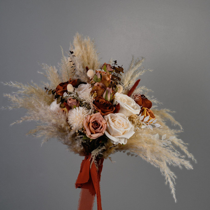 Bohemian Burnt Orange Pampas Grass Bridal Bouquet