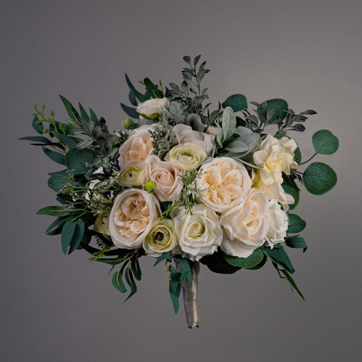 White Classic Bridal Bouquet Lamb Ears Peony