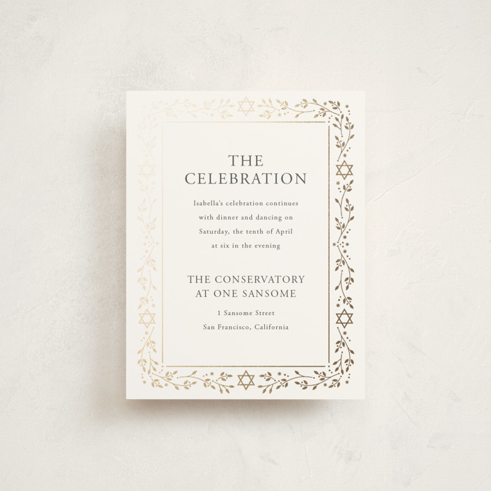 "Hanukkah Star" - Foil-pressed Mitzvah Reception Cards in Snow by Ana de Sousa.