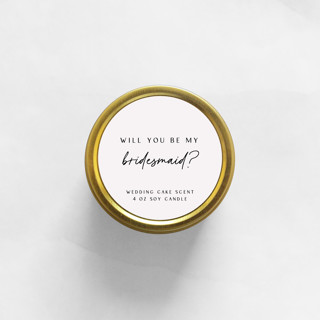 This is a gold candles and candle holders by Aria Bella Candles called will you be my bridesmaid soy candle | gold travel tin in standard