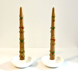 This is a multicolor candles and candle holders by Over By The Moon called brown and gold gingerbread tapers in standard