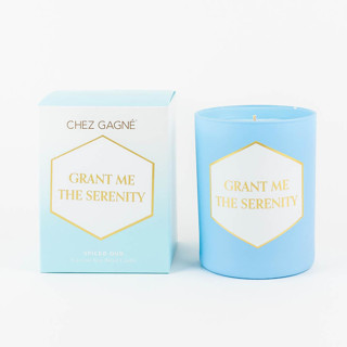 This is a blue candles and candle holders by Chez Gagné called grant me the serenity - painted candle in gift box in standard