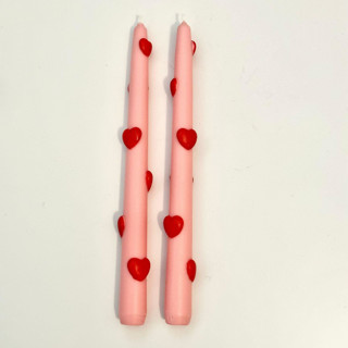 This is a multicolor candles and candle holders by Over By The Moon called pink and red hearts tapers in standard