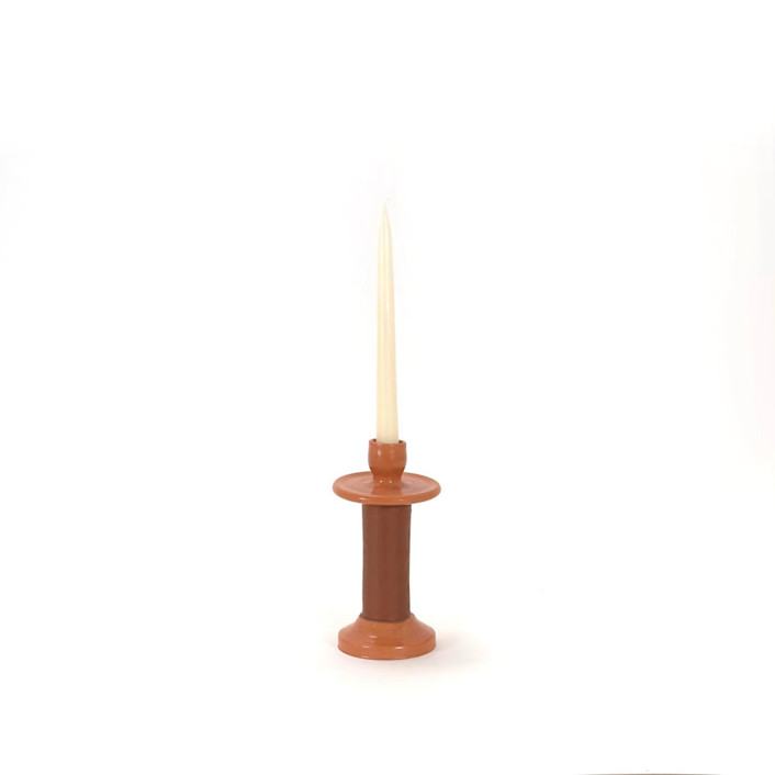 Handcrafted Leather-Wrapped Candle Holder - Brown/Short