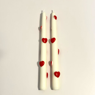 This is a multicolor candles and candle holders by Over By The Moon called white and red hearts tapers in standard
