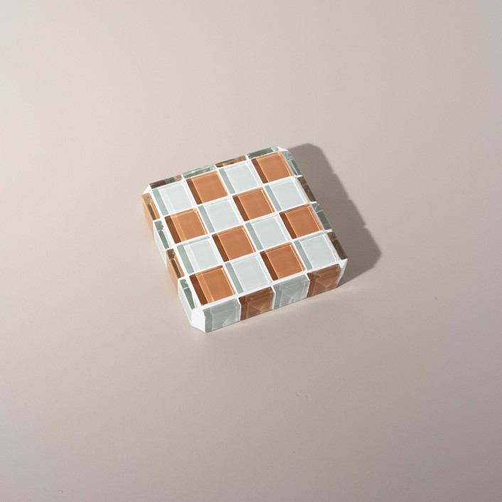 Glass Tile Decorative Cube in Caramel Macchiato