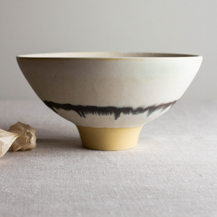 Glazed Yellow Porcelain Vessel with Manganese Lines 8