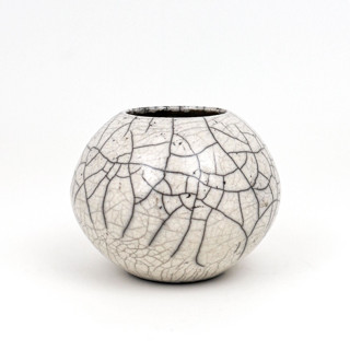 This is a white decorative objects by Emily Cheung Ceramics called raku-fired white crackle vessel / 027 in standard