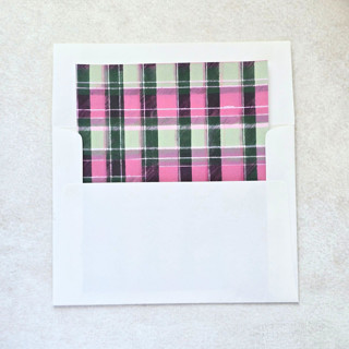 This is a pink wedding envelopes by Inkspiringletters called pink plaid- a7 square flap envelope liners - set of 10 in standard
