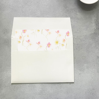 This is a multicolor wedding envelopes by Cotton and Bow called floral poppies watercolor square envelope liner | set of 10 | for 5x7” invitations  in standard
