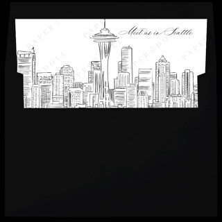 This is a white wedding envelopes by Kimee Meyer called seattle skyline envelope liner with custom text/saying | set of 10 | for 5x7 minted square flap envelope in standard