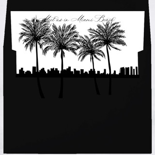 This is a white wedding envelopes by Kimee Meyer called miami beach skyline envelope liner with custom text/saying | set of 10 | for 5x7 minted square flap envelope in standard