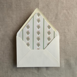 This is a green wedding envelopes by Ivory Invitations called emberlin vintage green floral print envelope liner for a7 euro flap envelope | pack of 10 in standard