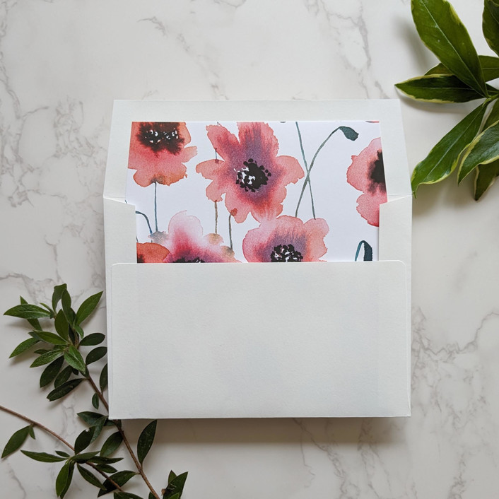 Poppies Watercolor Square Envelope Liner | Set of 10