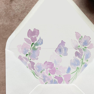This is a purple wedding envelopes by Cotton and Bow called purple floral envelope liner | set of 10 | for 5x7” invitations in standard