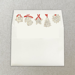 This is a red wedding envelopes by Cotton and Bow called red and white christmas ornaments square envelope liner | set of 10 in standard