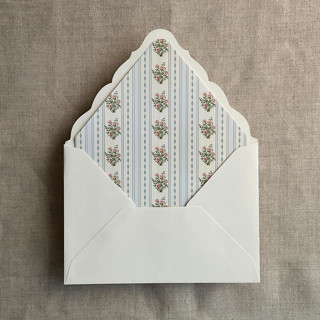 This is a blue wedding envelopes by Ivory Invitations called emberlin vintage blue floral print envelope liner for a7 euro flap envelope | pack of 10 in standard