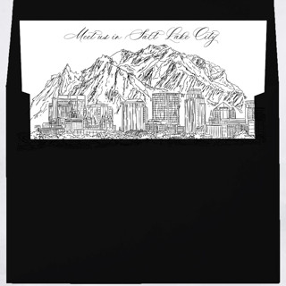This is a white wedding envelopes by Kimee Meyer called salt lake city skyline envelope liner with custom text/saying | set of 10 | for 5x7 minted square flap envelope in standard
