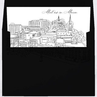 This is a white wedding envelopes by Kimee Meyer called macon georgia skyline envelope liner with custom text/saying | set of 10 | for 5x7 minted square flap envelope in standard