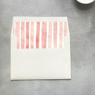 This is a red wedding envelopes by Cotton and Bow called red stripe watercolor square envelope liner | set of 10 in standard