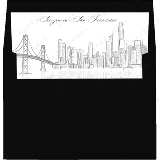 This is a white wedding envelopes by Kimee Meyer called san francisco skyline envelope liner with custom text/saying | set of 10 | for 5x7 minted square flap envelope in standard