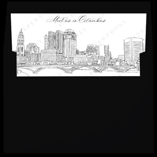 This is a white wedding envelopes by Kimee Meyer called columbus ohio skyline envelope liner with custom text/saying | set of 10 | for 5x7 minted square flap envelope in standard