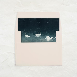 This is a blue wedding envelopes by Clover and Lamb called a7 fine art envelope liners square flap // swans (set of 25) in standard