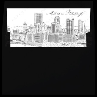 This is a white wedding envelopes by Kimee Meyer called pittsburgh skyline envelope liner with custom text/saying | set of 10 | for 5x7 minted square flap envelope in standard