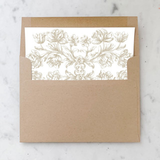 This is a beige wedding envelopes by Design by Laney called a7 envelope liners floral scroll taupe square flap (set of 10) in standard