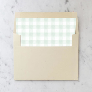 This is a green wedding envelopes by Design by Laney called a7 envelope liners sage green gingham square flap (set of 10) in standard