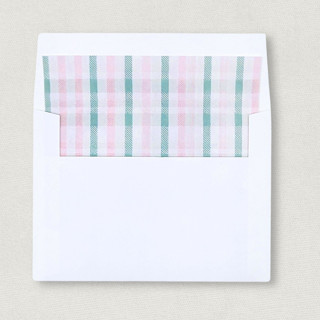 This is a pink wedding envelopes by Caroline Russo called preppy pink and green plaid envelope liners for 5 x 7 cards (set of 10) in standard