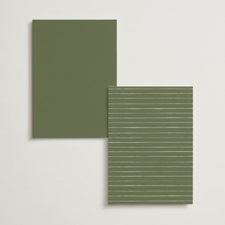 This is a olive menu cards with standard by Sarah Brown called vineyard printing on signature in standard