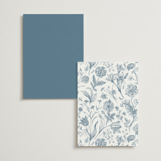 This is a dusty blue menu cards with standard by Jennifer Postorino called graceful printing on signature in 5x7