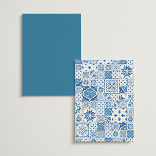 This is a navy menu cards with standard by Anastasia Makarova called watercolor tile printing on signature in 5x7