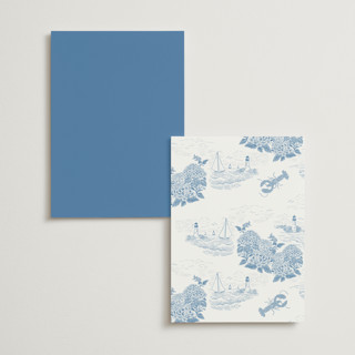 This is a sea menu cards with standard by Jenna Holcomb called coastal toile printing on signature in 5x7