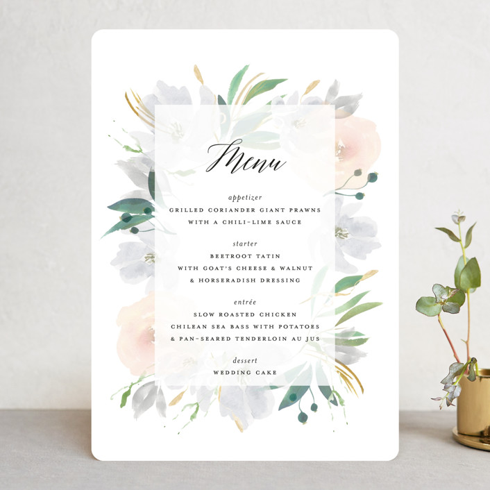 "Grande Botanique" - Menus in Mist by Bonjour Paper.
