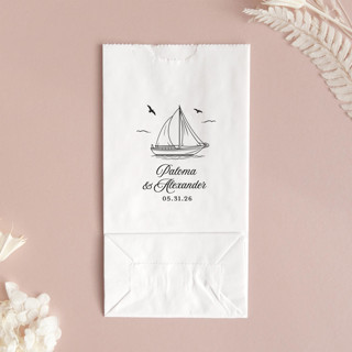 This is a white wedding day of favors by ForYourParty called sailboat nautical nuptial favor bag, set of 50 in standard